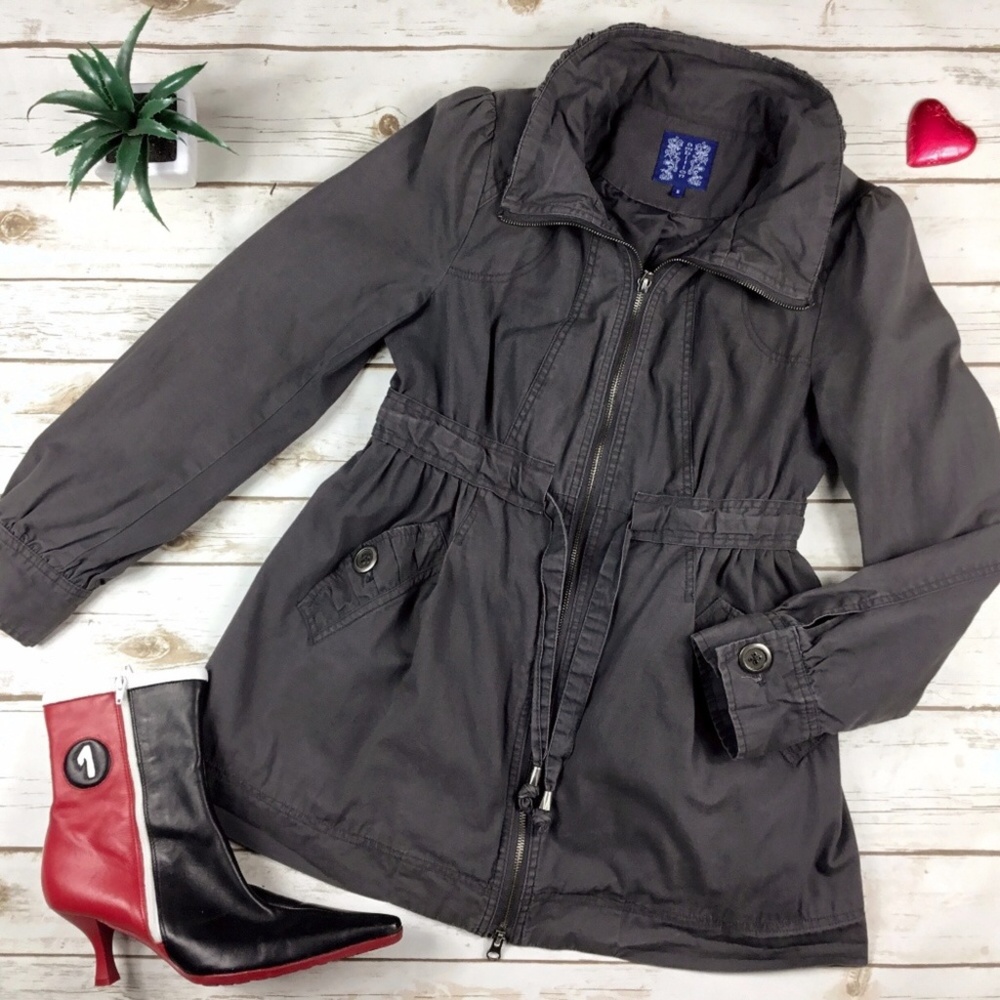 Dark Grey Anorak Parka Drawstring Jacket Ambition